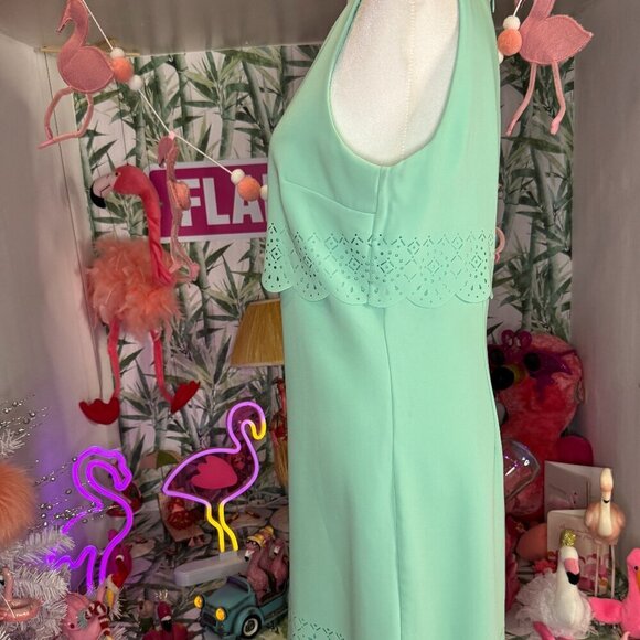 White House Black Market Shift Dress Sleeveless Laser Cut MINT GREEN 4 NEW $180 - Picture 4 of 5
